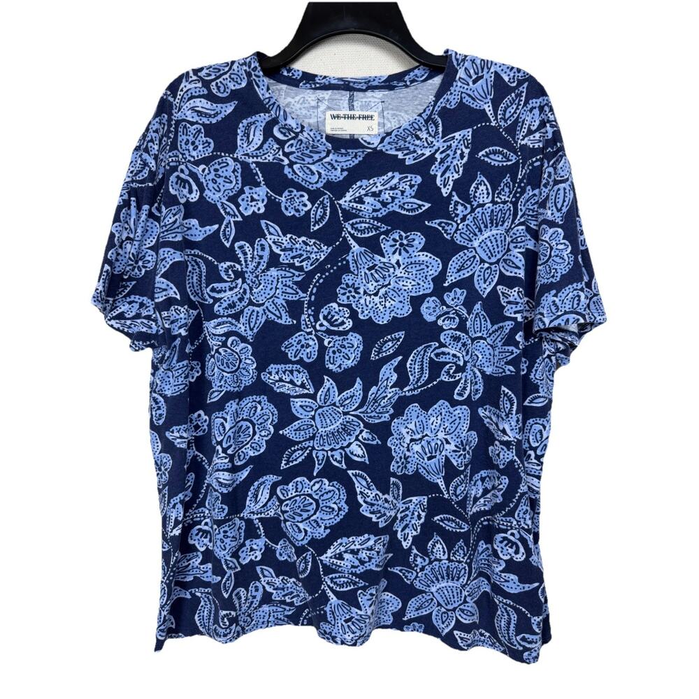 We The Free Women's XS Pullover Top Blue Floral Print Beach Casual Spring Beach